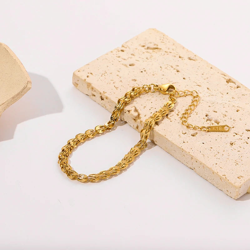 1007 Stainless Steel Gold Wheat Chain Necklace & Bracelet Set