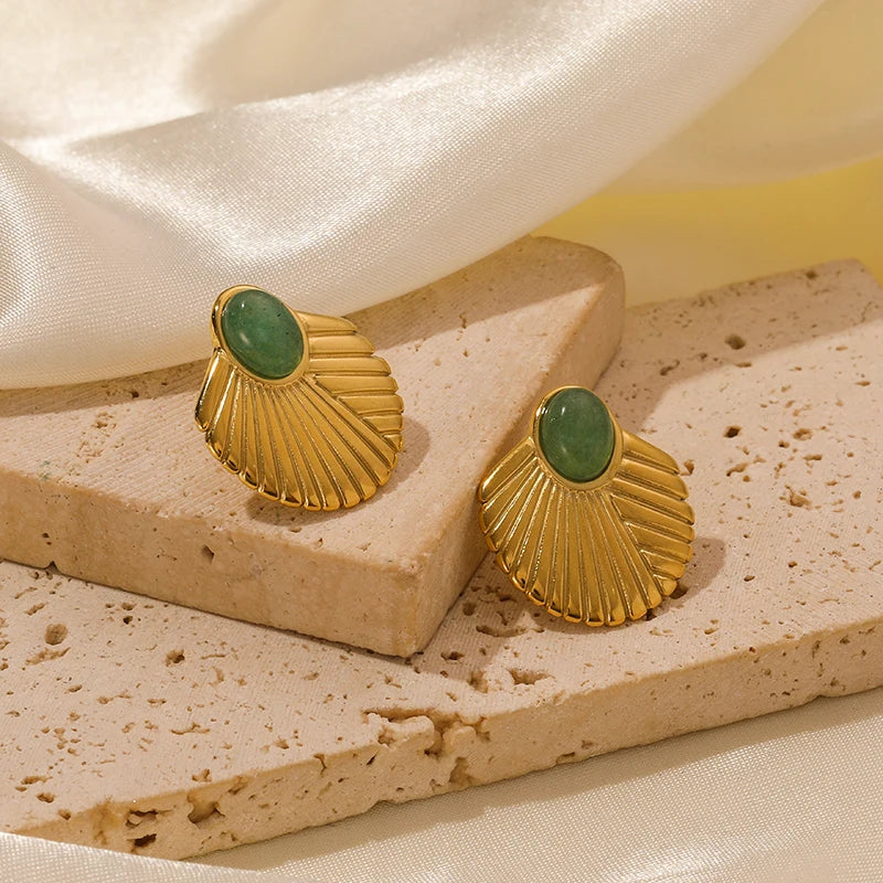 1007 Stainless Steel Gold Fan Geometric Drop Earrings