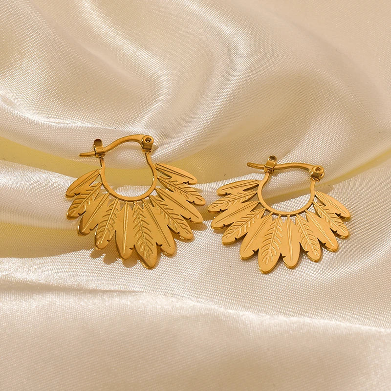 1007 Stainless Steel Gold Fan Geometric Drop Earrings