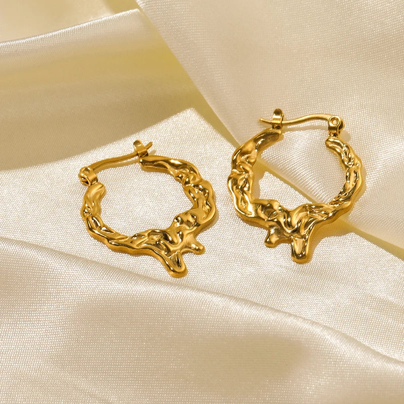 1007 Stainless Steel Gold Fan Geometric Drop Earrings