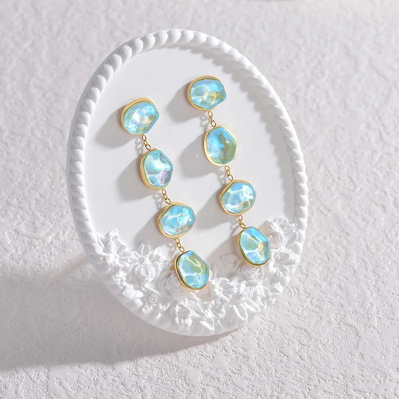 1007 Stainless Steel Blue Stone Drop Dangle Earrings