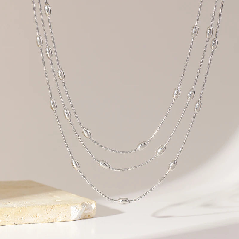 1007 Stainless Steel Multi-Layer Chain Necklace & Bracelet Set