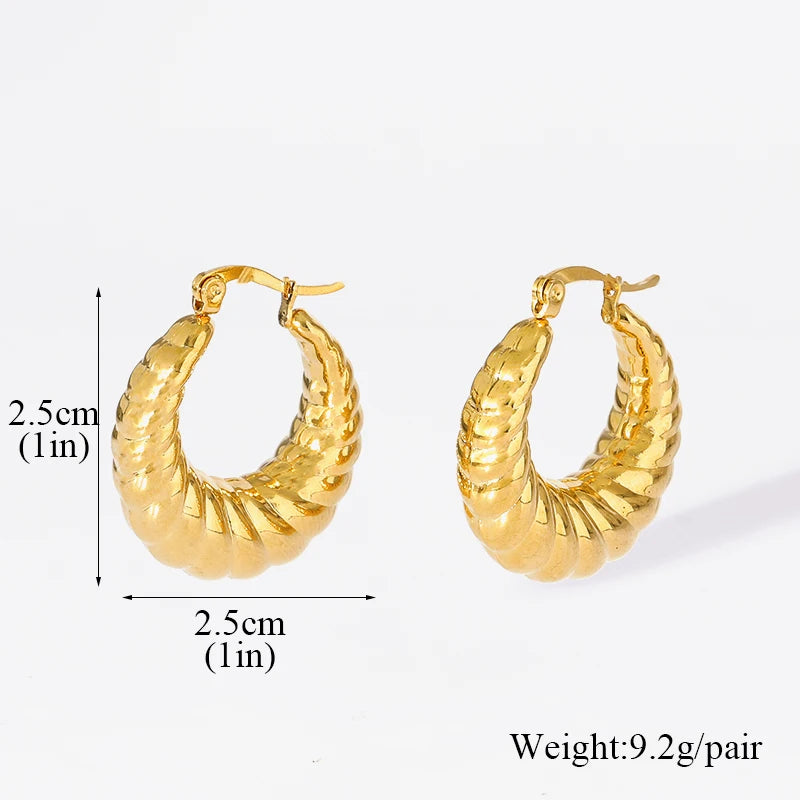 1007 Stainless Steel Gold Twist Hoop Earrings