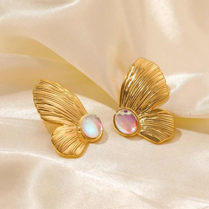 1007 Stainless Steel Gold Fan Geometric Drop Earrings