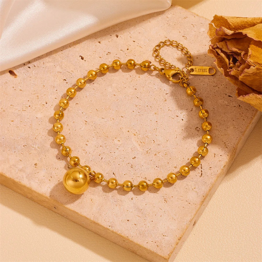 1007 Stainless Steel Bead Ball Necklace, Bracelet & Earrings Set