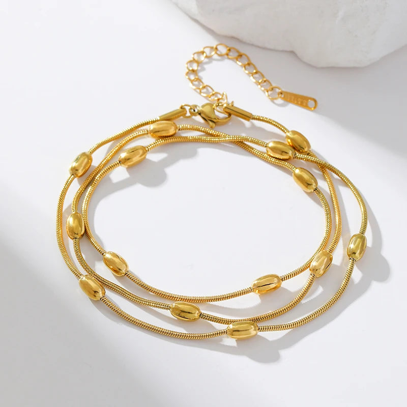 1007 Stainless Steel Multi-Layer Chain Necklace & Bracelet Set