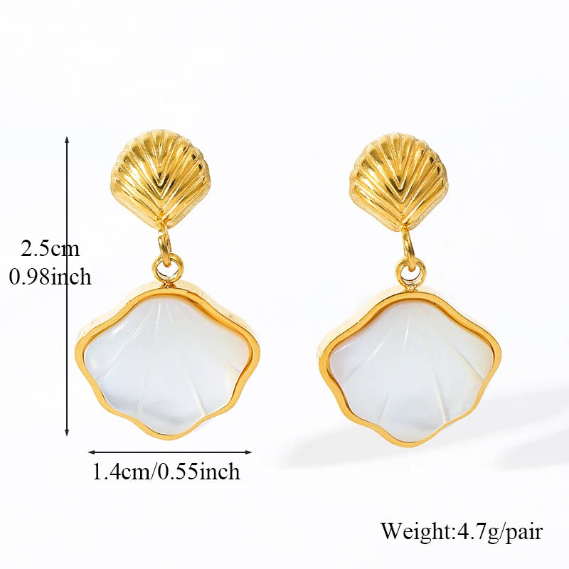 1007 White Stone Shell Earrings