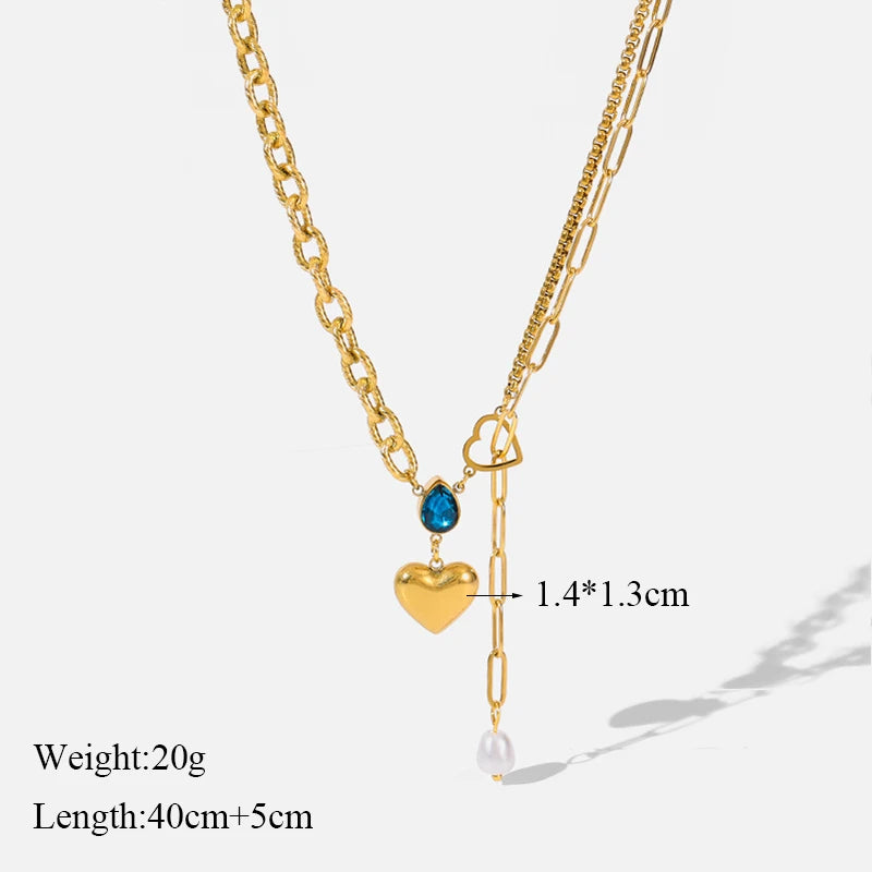 1007 Stainless Steel Heart Pendant Chunky Statement Necklace