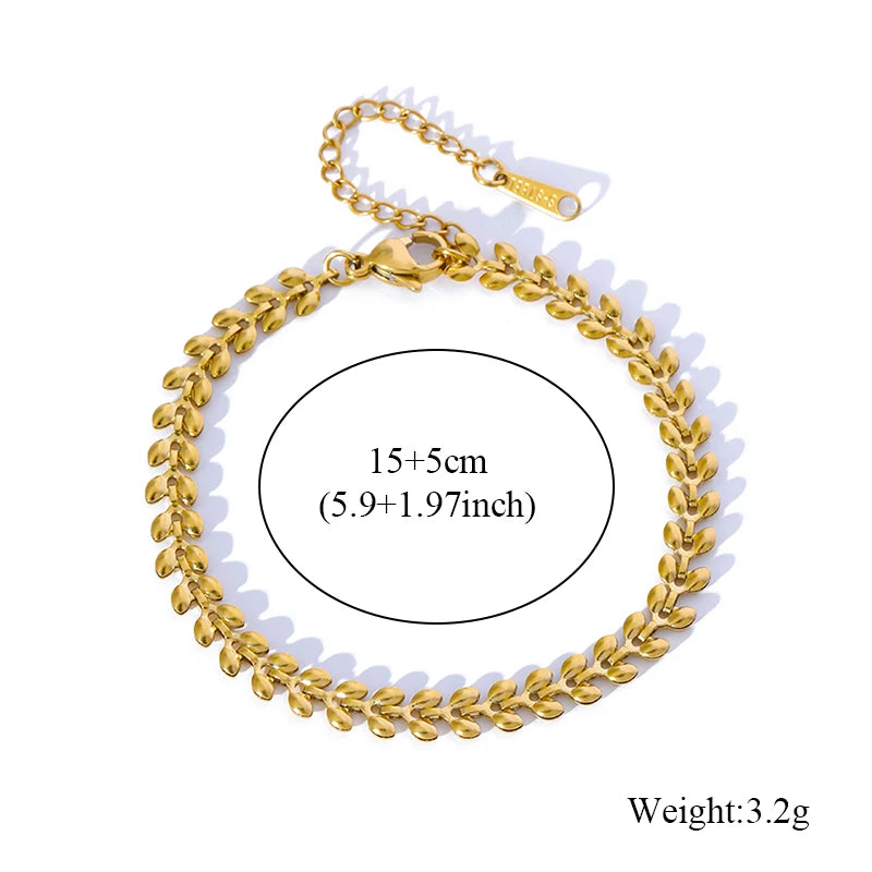 1007 Stainless Steel Gold Wheat Chain Necklace & Bracelet Set
