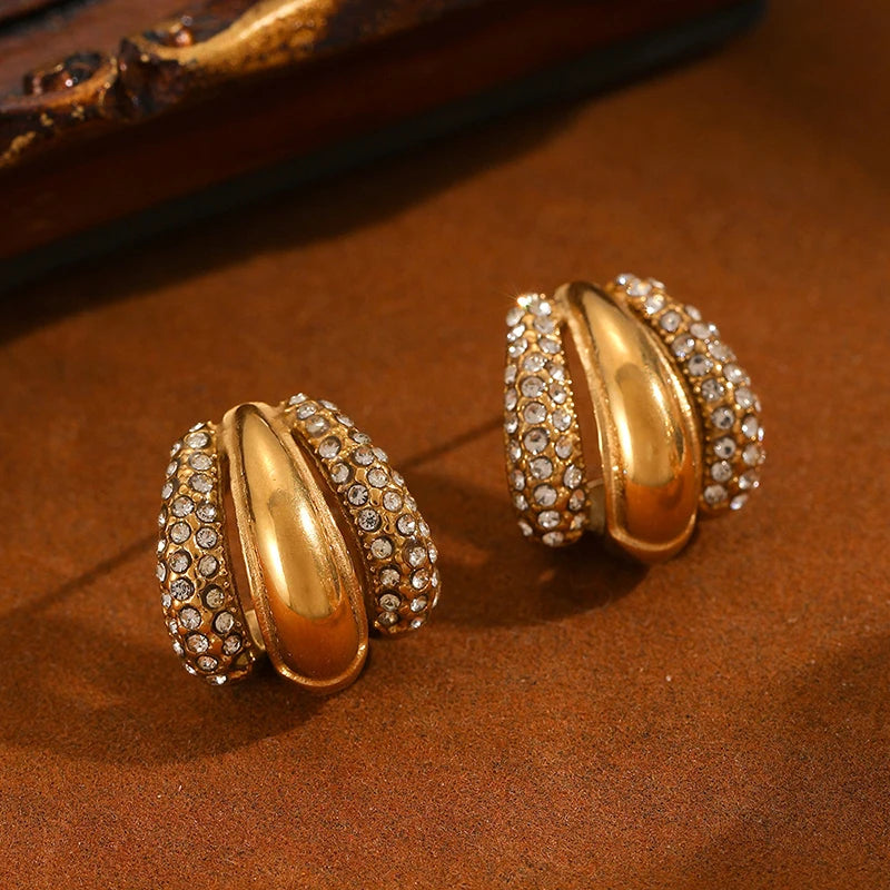 1007 C-Shaped Zircon Stud Earrings