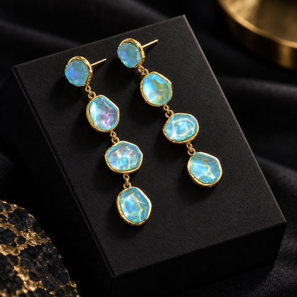 Stainless Steel Blue Stone Drop Dangle Earrings