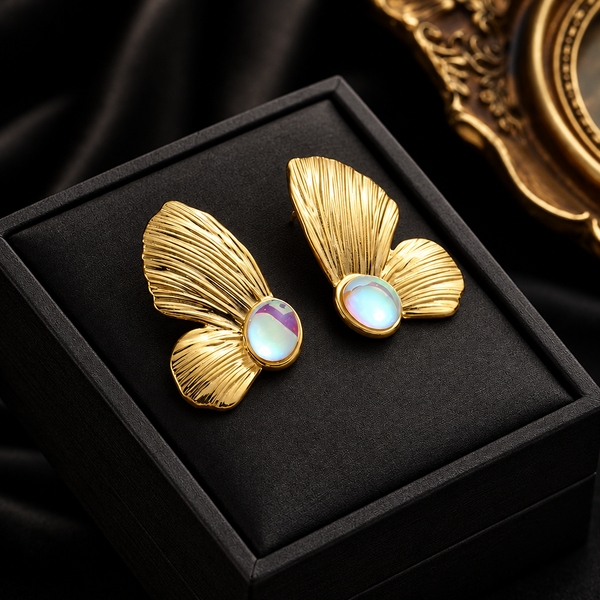Stainless Steel Gold Fan Geometric Drop Earrings