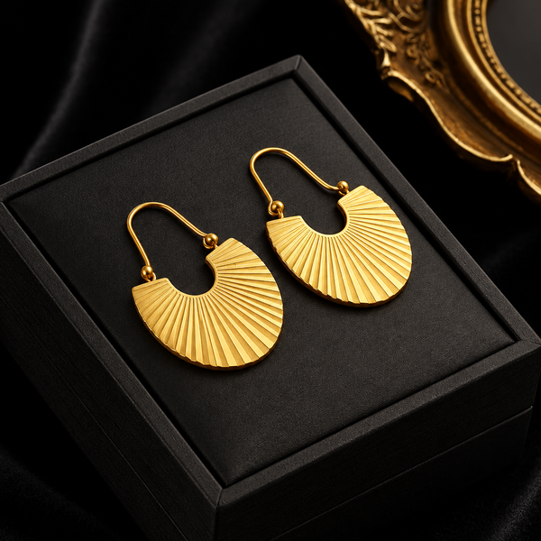 Stainless Steel Gold Fan Geometric Drop Earrings