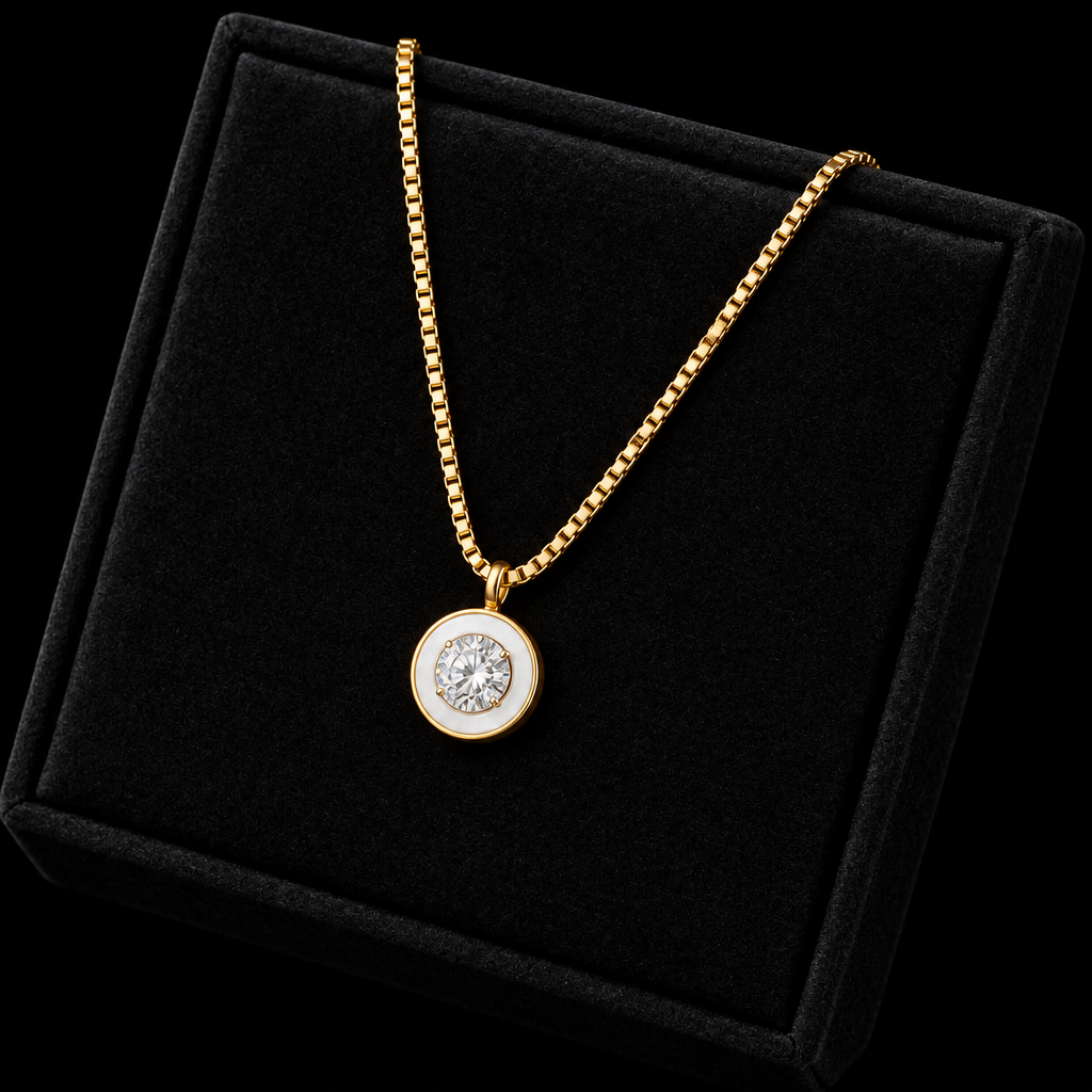 1007 Moon, Pearl & Puppy Pendant Necklace