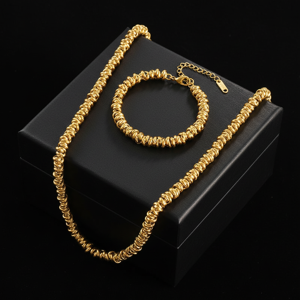 1007 Stainless Steel 2-Color Chain Necklace & Bracelet Set