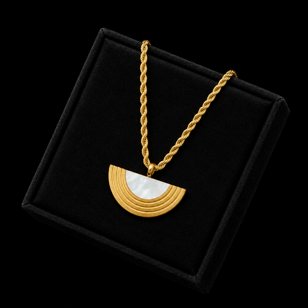 Stainless Steel Geometric Semicircle Necklace & Earrings Set