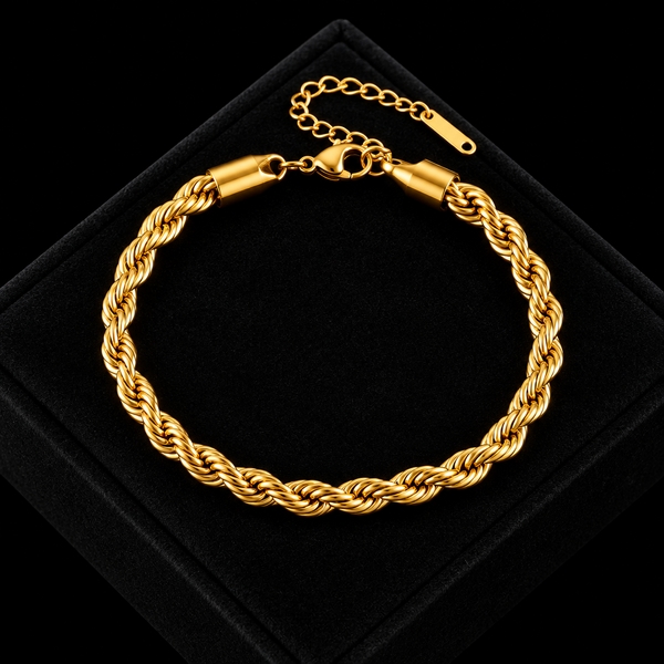 Stainless Steel Gold Beaded Wound Chain Bracelet