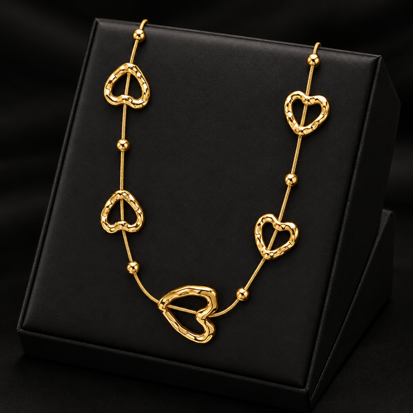 Golden Hollow Heart Necklace, Bracelet & Earrings Set
