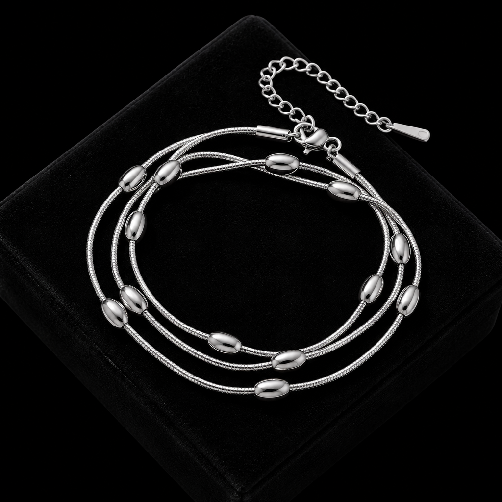1007 Stainless Steel Gold Beaded Wound Chain Bracelet