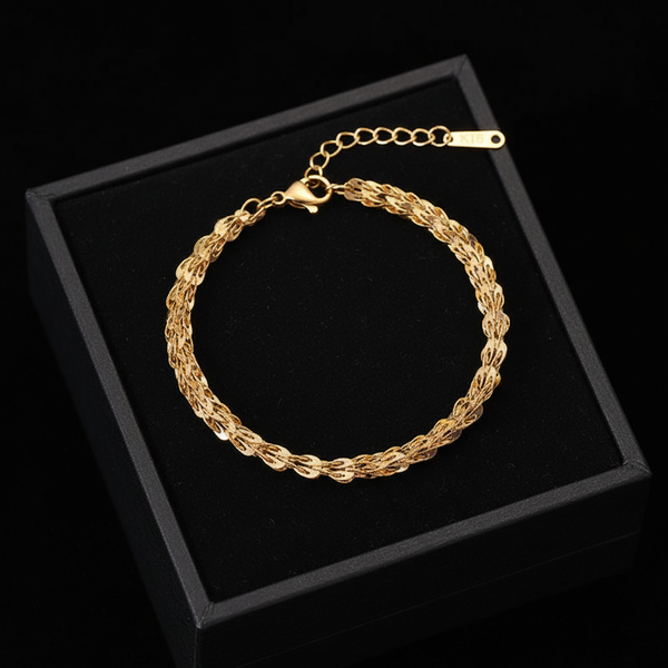 Stainless Steel Gold Wheat Chain Necklace & Bracelet Set