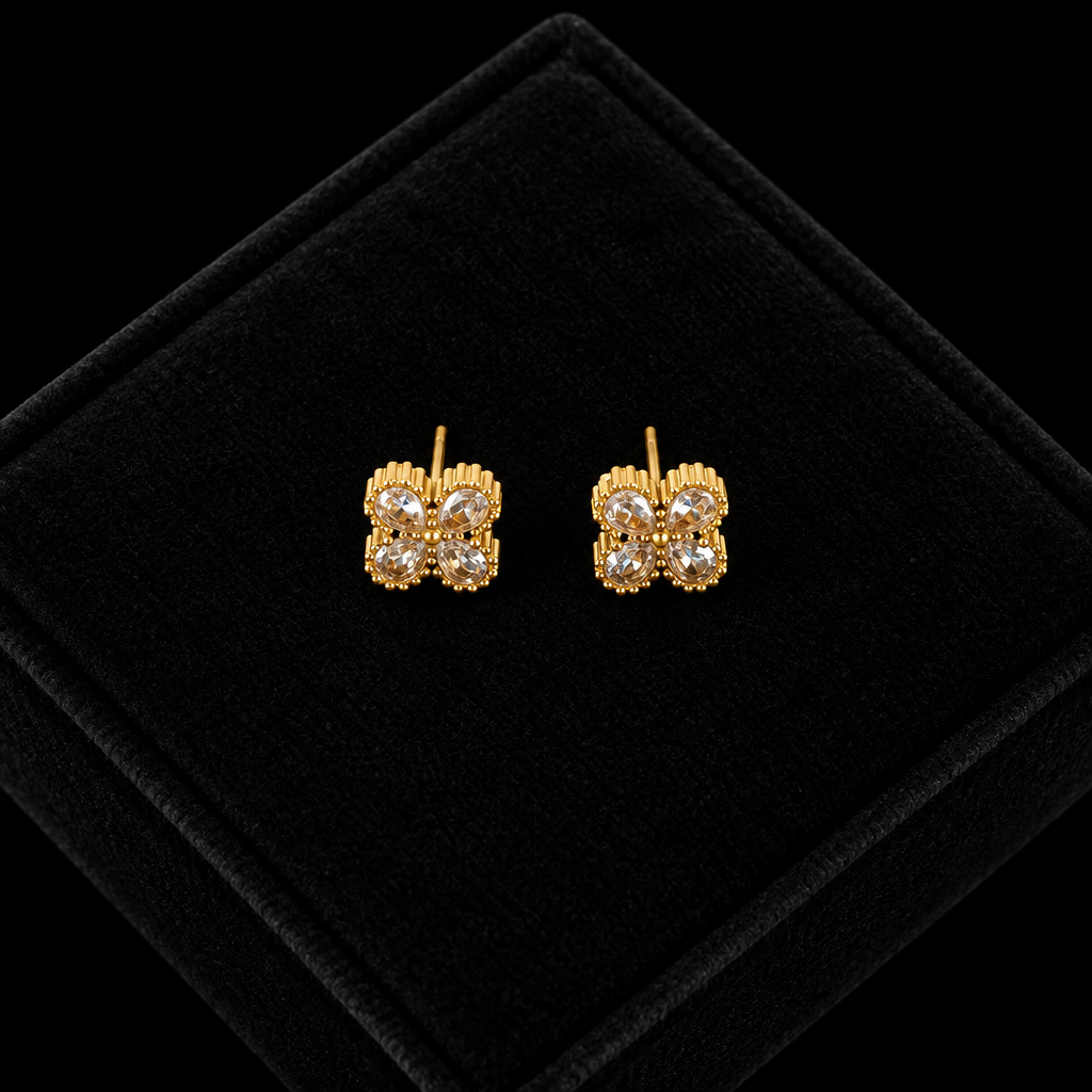 1007 Stainless Steel White Zircon Flower Necklace, Bracelet & Earrings Set