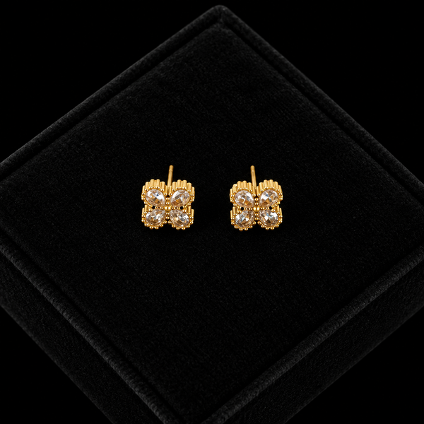 Stainless Steel White Zircon Flower Necklace, Bracelet & Earrings Set
