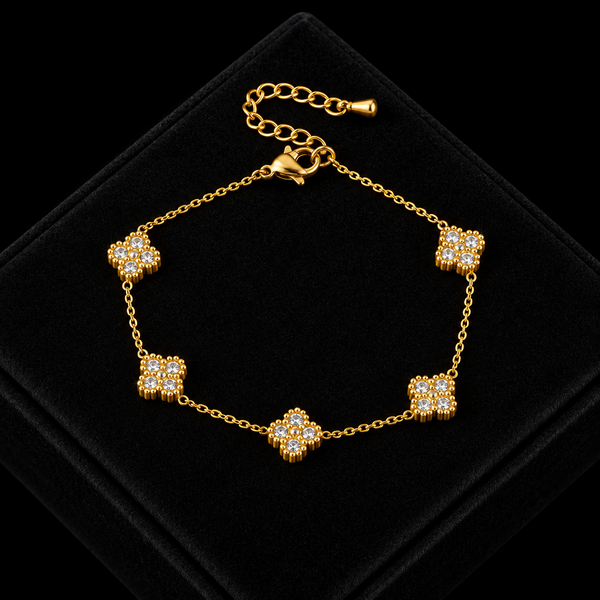 Stainless Steel White Zircon Flower Necklace, Bracelet & Earrings Set