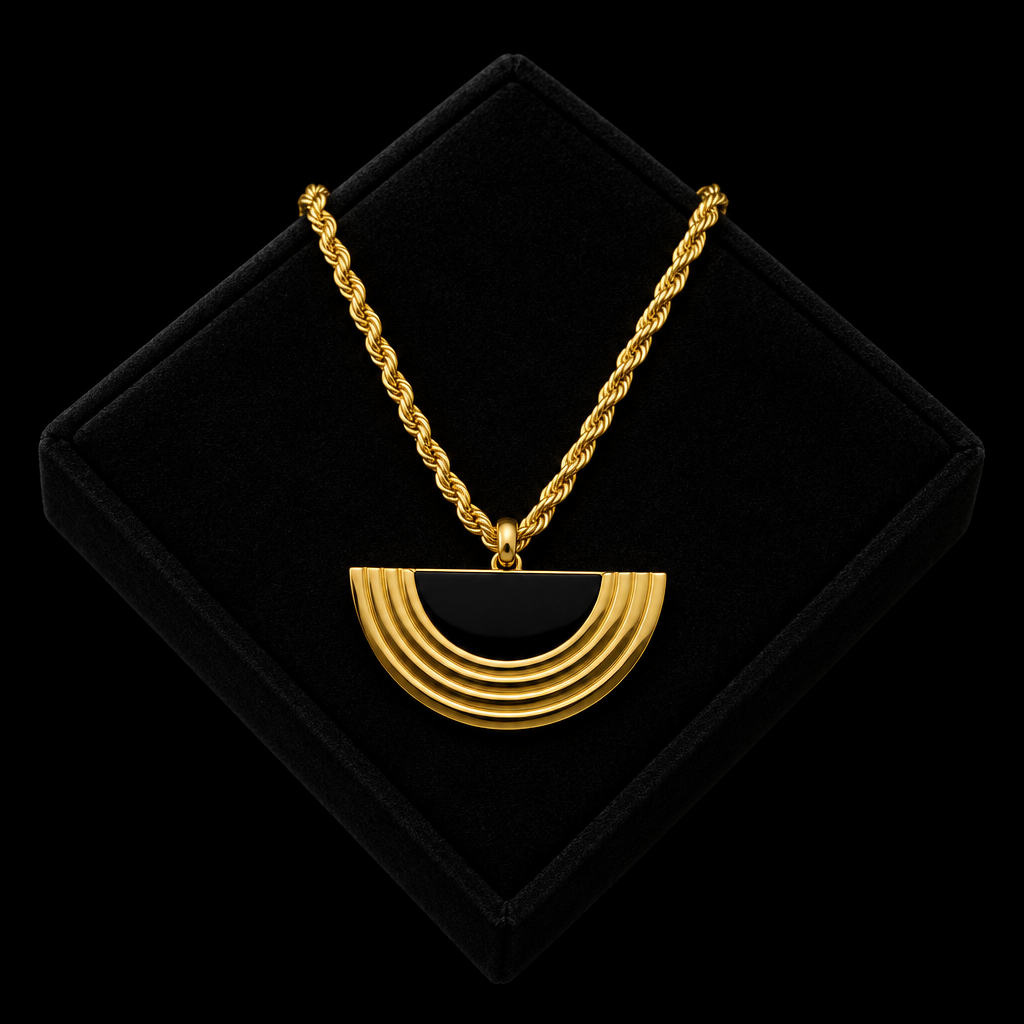 1007 Stainless Steel Geometric Semicircle Necklace & Earrings Set