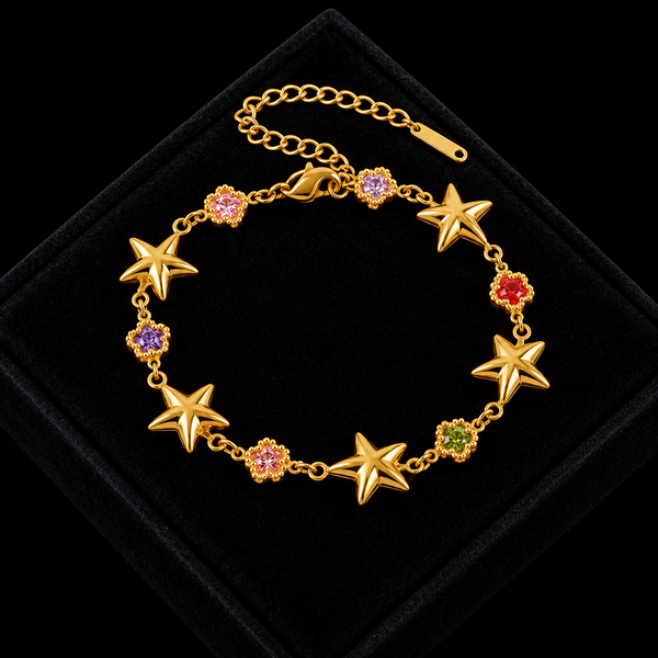 Stainless Steel Colorful Star Zircon Charm Bracelet
