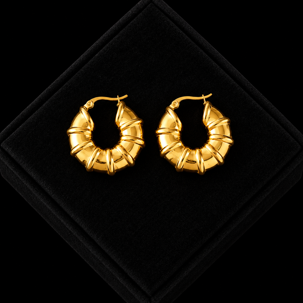 1007 Stainless Steel Gold Twist Hoop Earrings