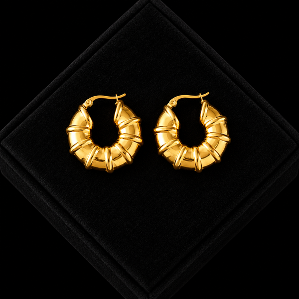 Stainless Steel Gold Twist Hoop Earrings