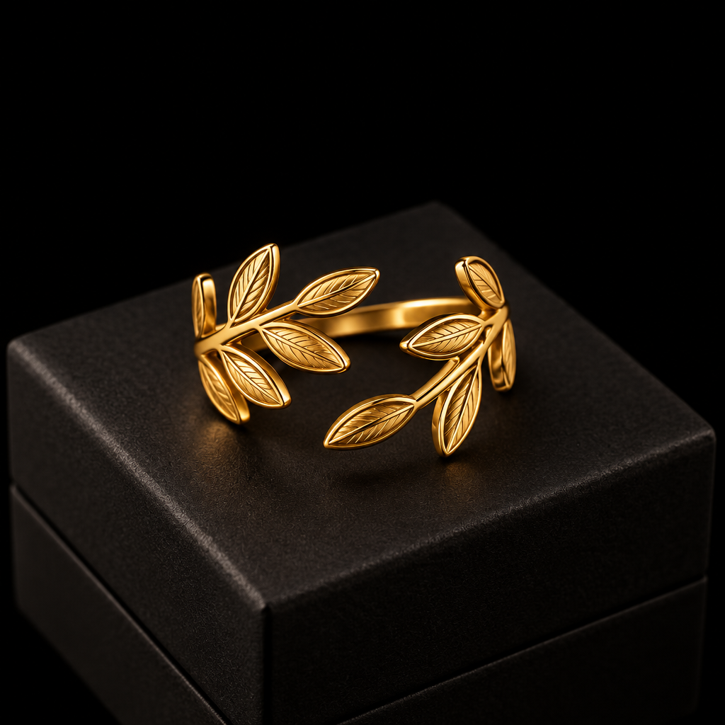 1007 Enamel Leaf Open Ring