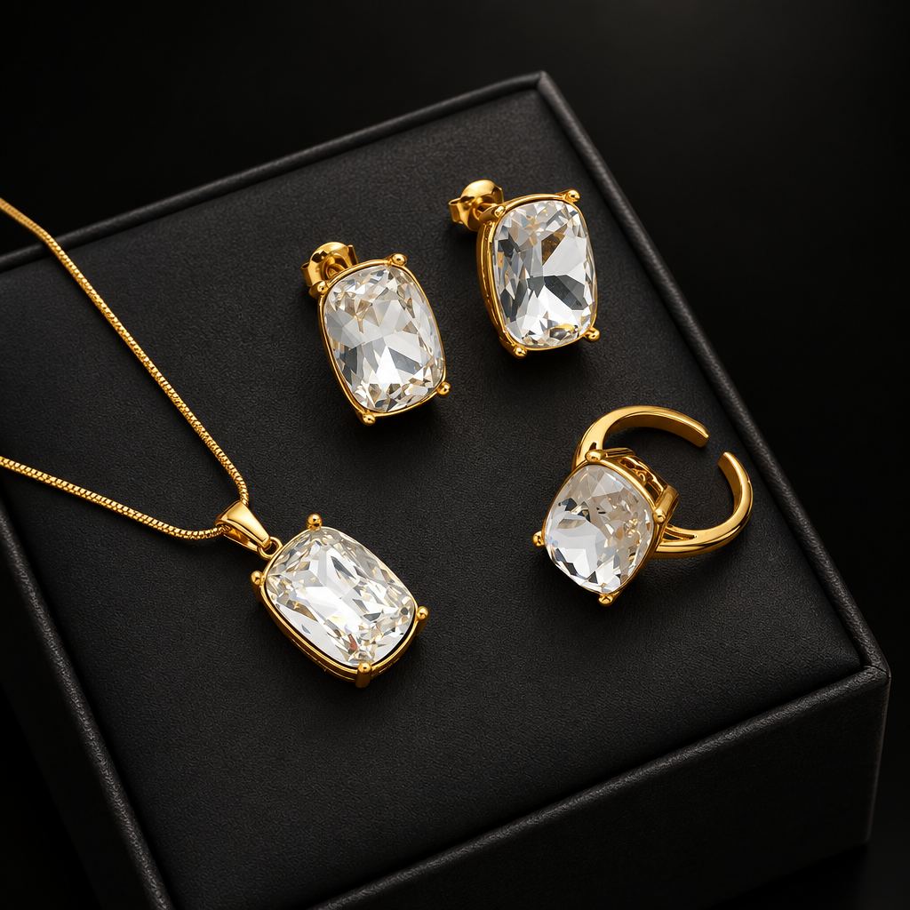 1007 Sparkling Crystal Necklace, Earrings & Ring Set