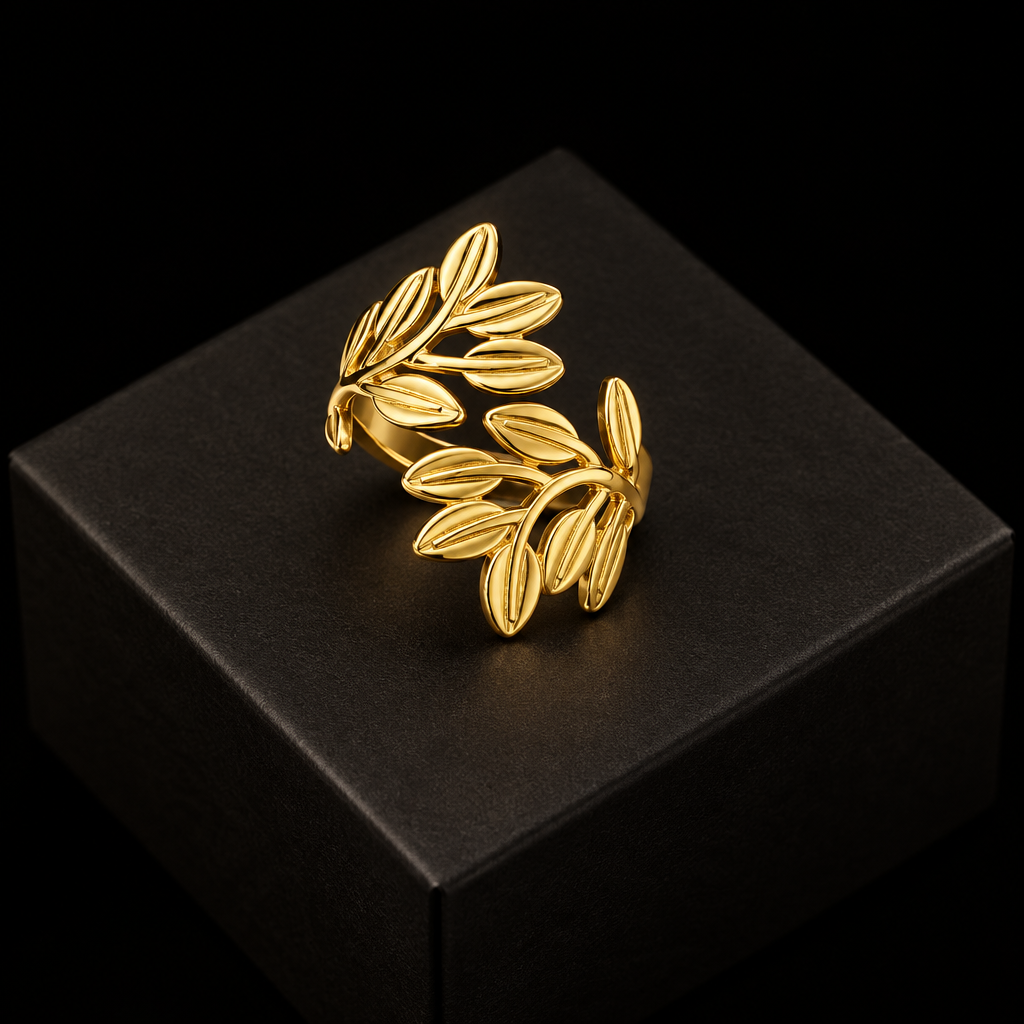 1007 Enamel Leaf Open Ring