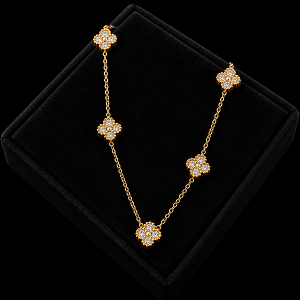 Stainless Steel White Zircon Flower Necklace, Bracelet & Earrings Set