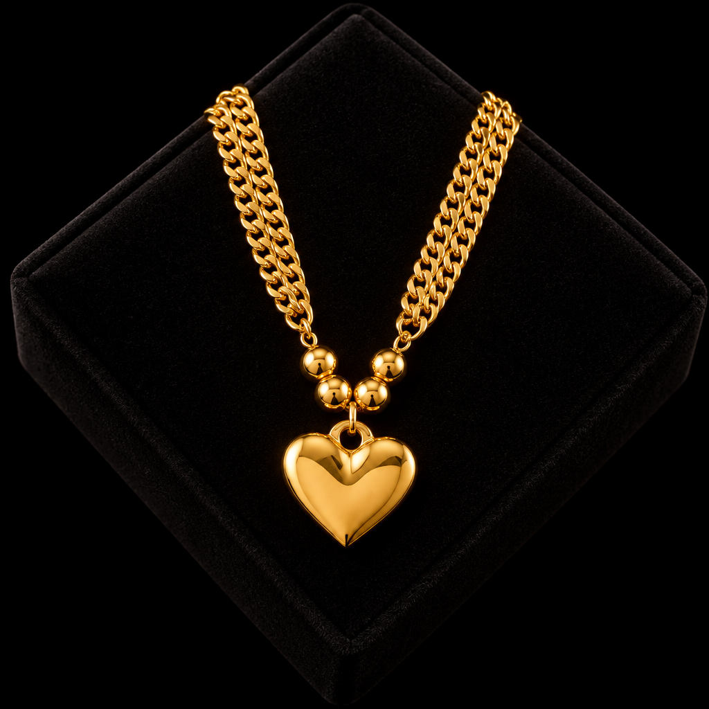 1007 Stainless Steel Heart Pendant Chunky Statement Necklace