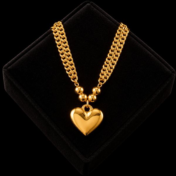 Stainless Steel Heart Pendant Chunky Statement Necklace