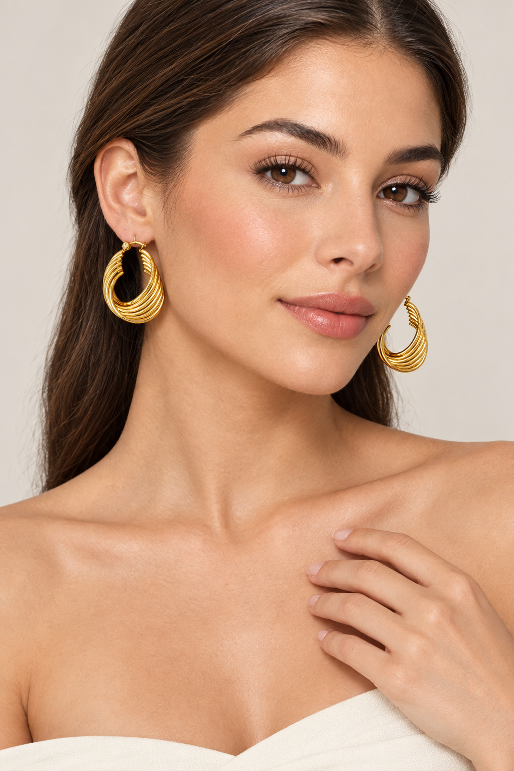 1007 Stainless Steel Gold Twist Hoop Earrings