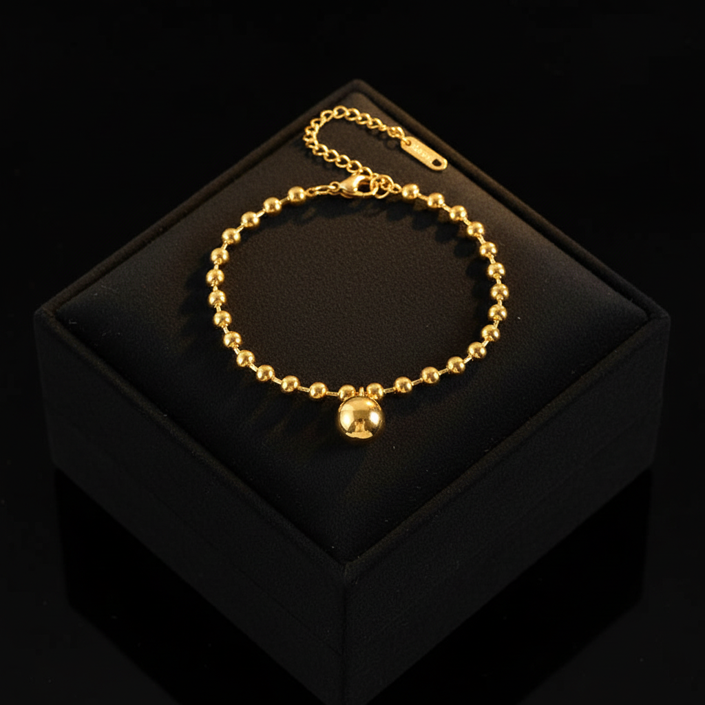 1007 Stainless Steel Bead Ball Necklace, Bracelet & Earrings Set