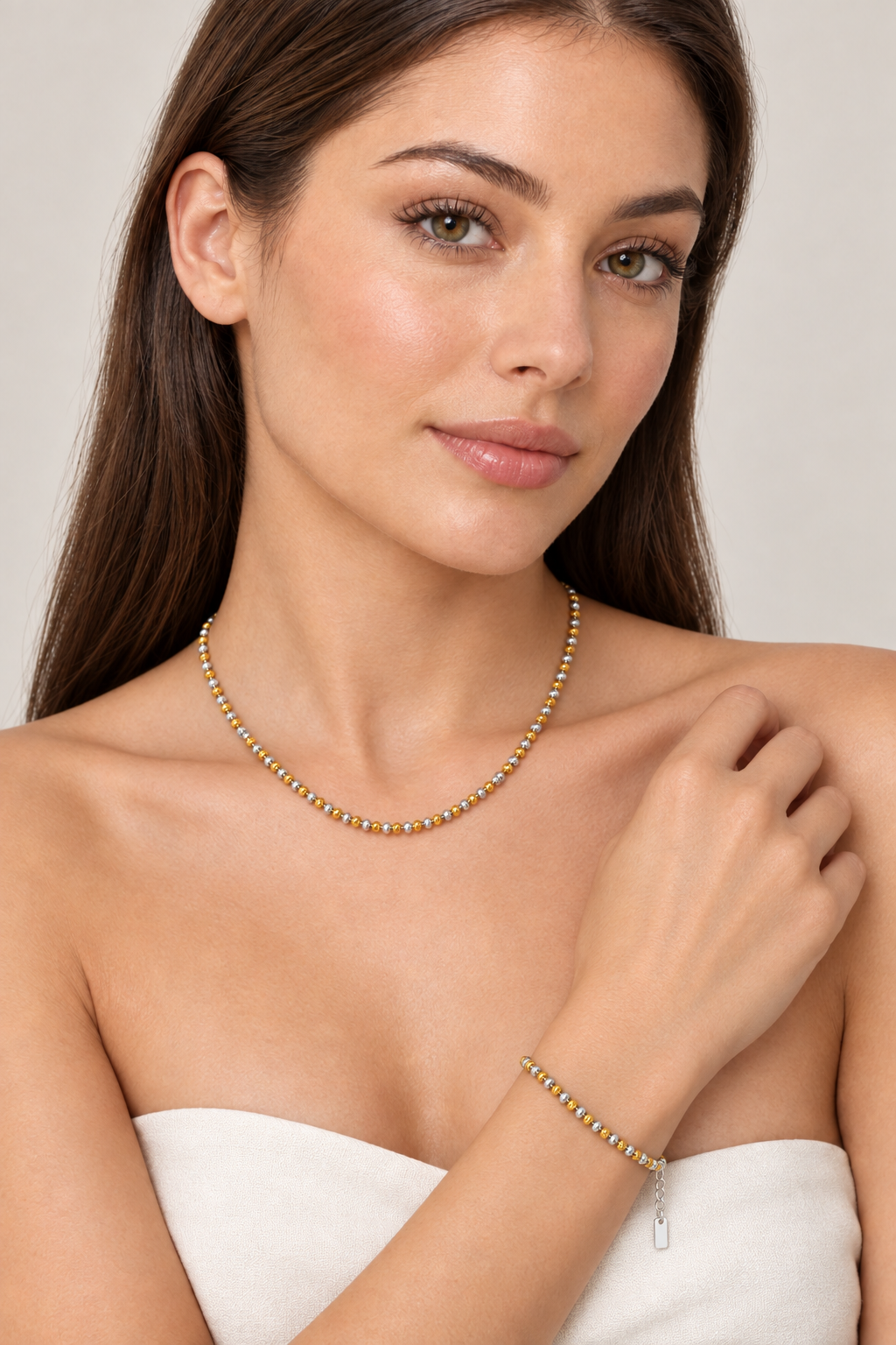 1007 Stainless Steel 2-Color Chain Necklace & Bracelet Set