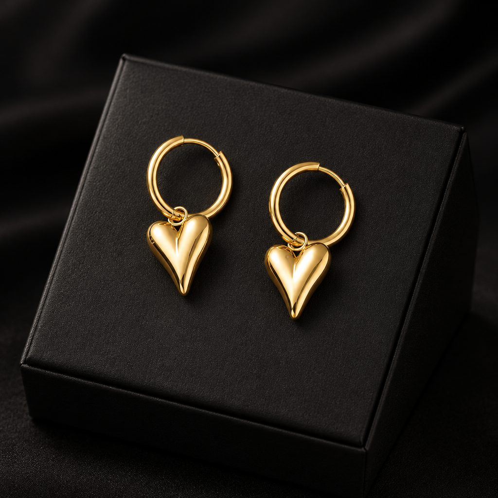 1007 Gold Heart Pendant Necklace & Earrings Set
