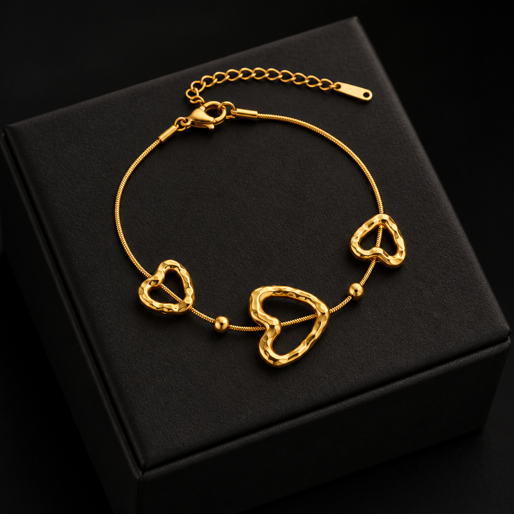 1007 Golden Hollow Heart Necklace, Bracelet & Earrings Set