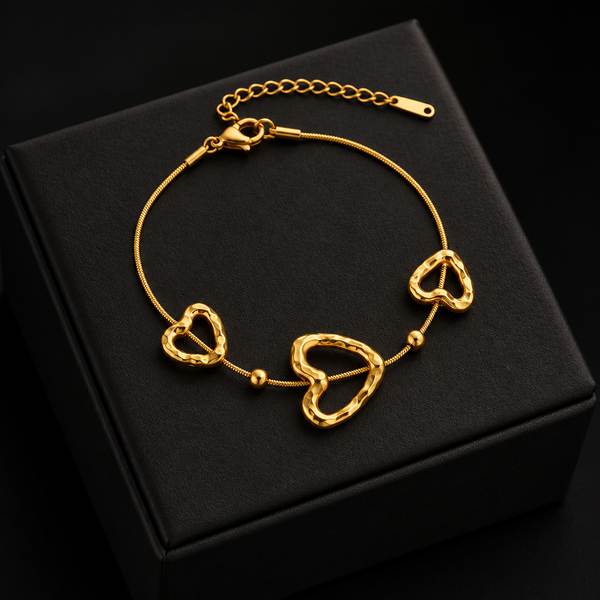Golden Hollow Heart Necklace, Bracelet & Earrings Set