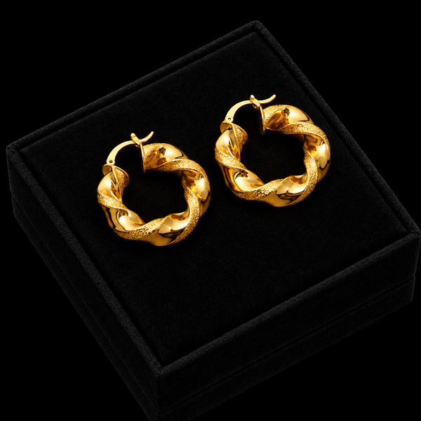 Stainless Steel Gold Twist Hoop Earrings