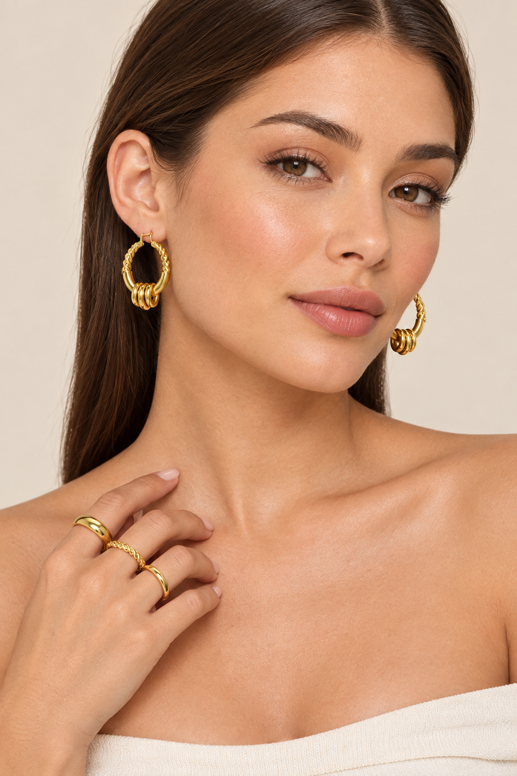 1007 Stainless Steel Gold Twist Hoop Earrings
