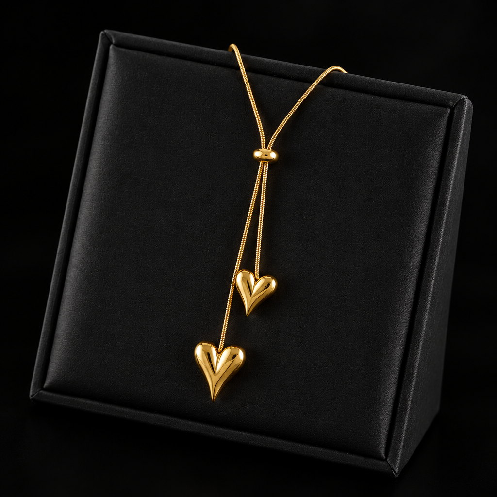 1007 Gold Heart Pendant Necklace & Earrings Set