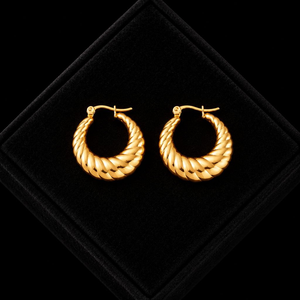 1007 Stainless Steel Gold Twist Hoop Earrings