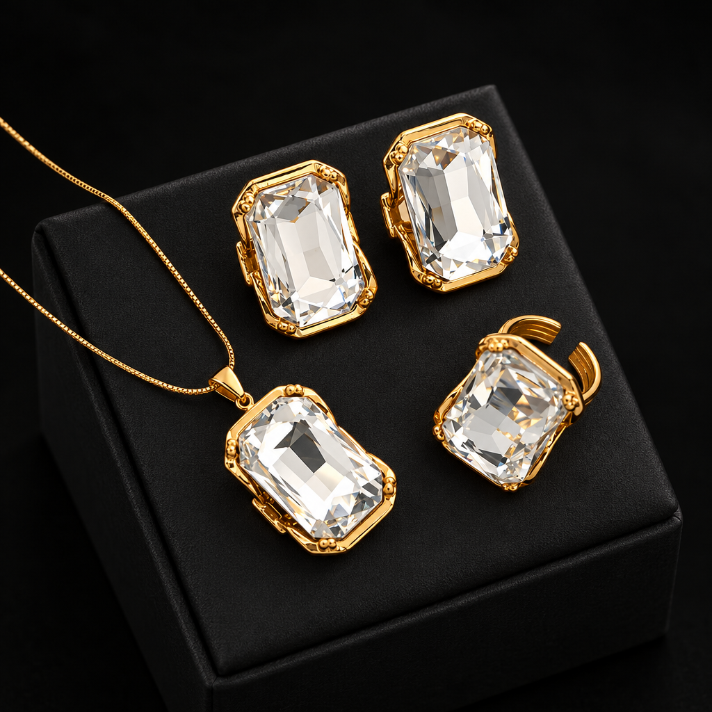 1007 Sparkling Crystal Necklace, Earrings & Ring Set