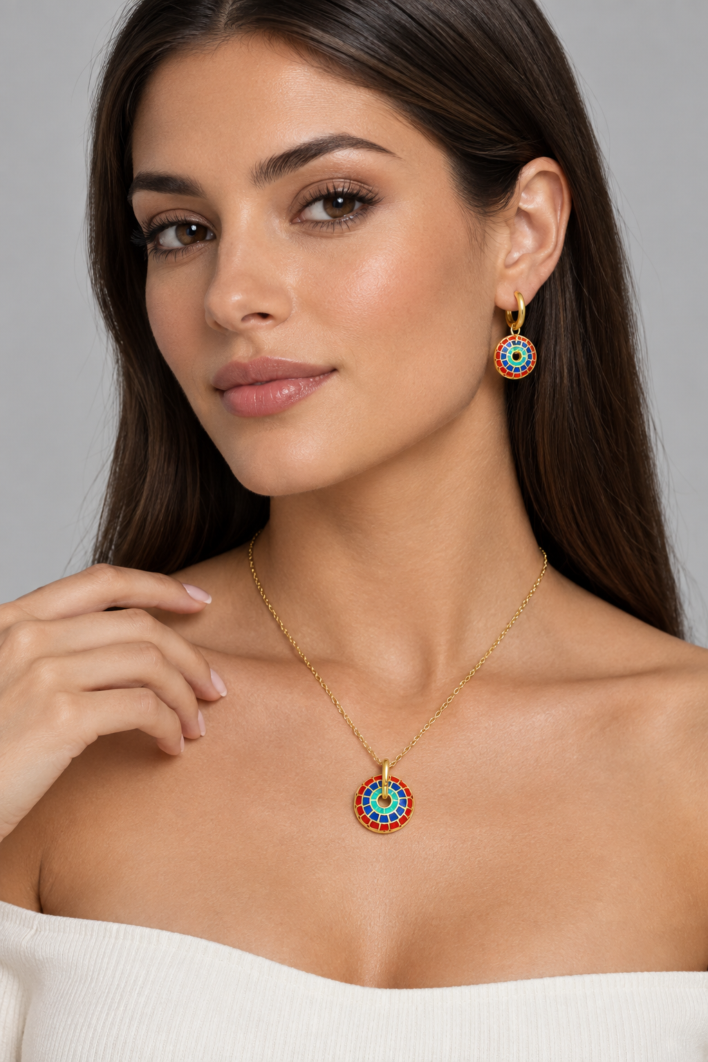1007 Stainless Steel Vintage Flower Necklace & Earrings Set