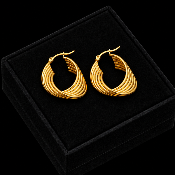 Stainless Steel Gold Twist Hoop Earrings